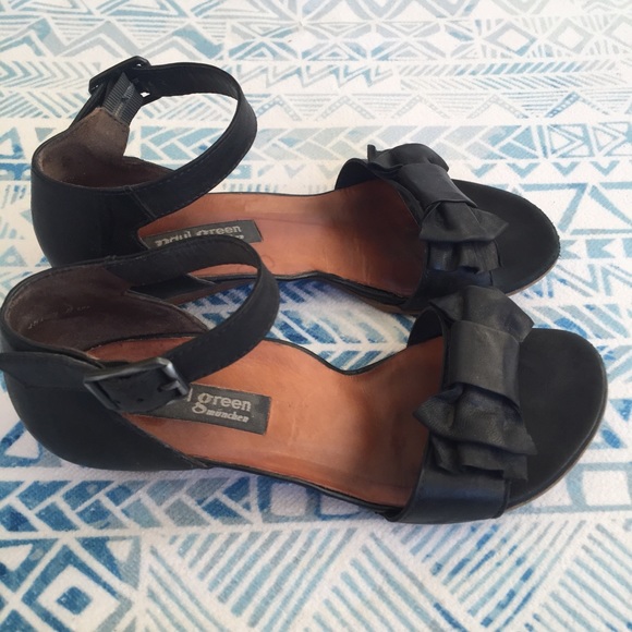 Paul Green Shoes - Paul Green Black Leather Bow Sandals